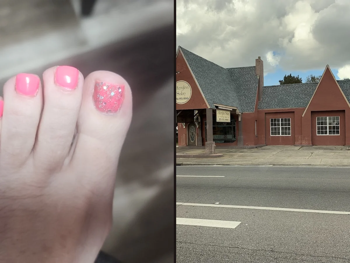 Manicure and pedicure area in a beauty salon.
